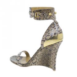 Alexander McQueen Beige Python Studded Ankle Strap Wedges Size 37