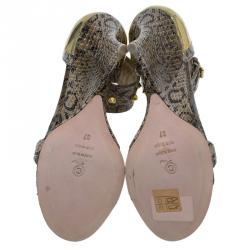 Alexander McQueen Beige Python Studded Ankle Strap Wedges Size 37