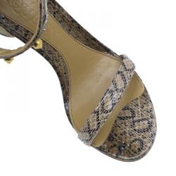 Alexander McQueen Beige Python Studded Ankle Strap Wedges Size 37