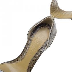 Alexander McQueen Beige Python Studded Ankle Strap Wedges Size 37