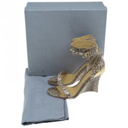 Alexander McQueen Beige Python Studded Ankle Strap Wedges Size 37