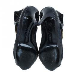 Pre Owned Alexander McQueen Black Leather Faithful Peep Toe Ankle Booties Size 37