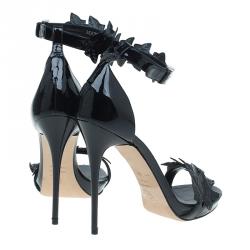 Alexander McQueen Black Patent Ivy Leaf Embellished Sandals Size 39