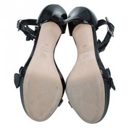 Alexander McQueen Black Patent Ivy Leaf Embellished Sandals Size 39