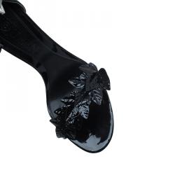 Alexander McQueen Black Patent Ivy Leaf Embellished Sandals Size 39