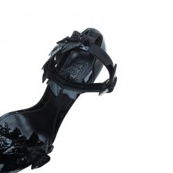 Alexander McQueen Black Patent Ivy Leaf Embellished Sandals Size 39