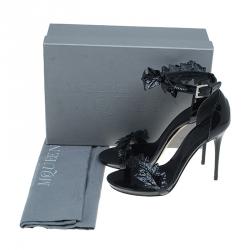 Alexander McQueen Black Patent Ivy Leaf Embellished Sandals Size 39