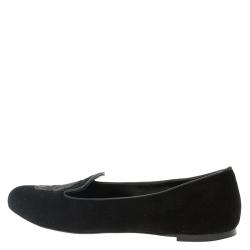 مملوكة مسبقًا Alexander McQueen Black Suede Sequin Skull Smoking Slippers Size 38.5