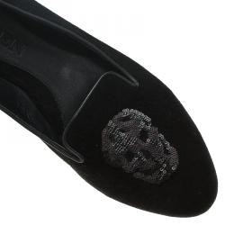 مملوكة مسبقًا Alexander McQueen Black Suede Sequin Skull Smoking Slippers Size 38.5