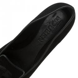 مملوكة مسبقًا Alexander McQueen Black Suede Sequin Skull Smoking Slippers Size 38.5
