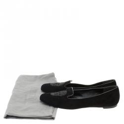مملوكة مسبقًا Alexander McQueen Black Suede Sequin Skull Smoking Slippers Size 38.5