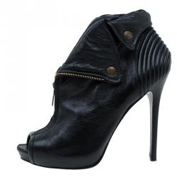 Pre Owned حذاء بوت للكاحل أليكساندر ماكوين فيثفول جلد أسود مقدمة مفتوحة مقاس 40.5