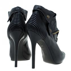 Pre Owned حذاء بوت للكاحل أليكساندر ماكوين فيثفول جلد أسود مقدمة مفتوحة مقاس 40.5