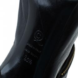 Pre Owned حذاء بوت للكاحل أليكساندر ماكوين فيثفول جلد أسود مقدمة مفتوحة مقاس 40.5