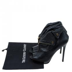 Pre Owned حذاء بوت للكاحل أليكساندر ماكوين فيثفول جلد  أسود مقدمة مفتوحة مقاس 40.5