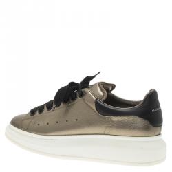 Pre Owned Alexander McQueen Metallic Grey Leather Platform Sneakers Size 39.5