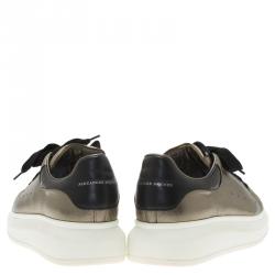 Pre Owned Alexander McQueen Metallic Grey Leather Platform Sneakers Size 39.5