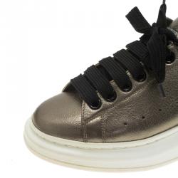 Pre Owned Alexander McQueen Metallic Grey Leather Platform Sneakers Size 39.5