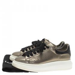 Pre Owned Alexander McQueen Metallic Grey Leather Platform Sneakers Size 39.5