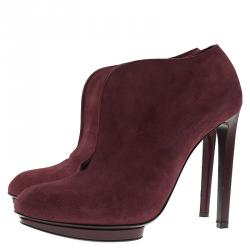 Pre Owned Alexander McQueen Burgundy Suede Ankle Boots Size 39
