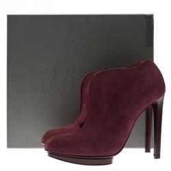 Pre Owned Alexander McQueen Burgundy Suede Ankle Boots Size 39
