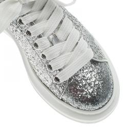 Pre Owned Alexander McQueen Silver Glitter Platform Lace Up Sneakers Size 37