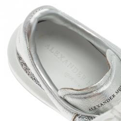 Pre Owned Alexander McQueen Silver Glitter Platform Lace Up Sneakers Size 37