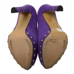 Pre Owned Alexander McQueen Purple Suede Skull Embellished Peep Toe Pumps Size 36