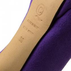 Pre Owned Alexander McQueen Purple Suede Skull Embellished Peep Toe Pumps Size 36