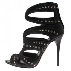 Pre Owned صندل أليكساندر ماكوين جلد أسود مرصع مقاس 37