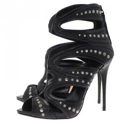 Pre Owned صندل أليكساندر ماكوين جلد أسود مرصع مقاس 37