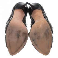 Pre Owned صندل أليكساندر ماكوين جلد أسود مرصع مقاس 37