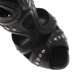 Pre Owned صندل أليكساندر ماكوين جلد أسود مرصع مقاس 37