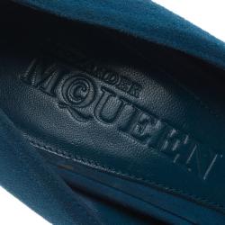 Pre Owned Alexander McQueen Blue Suede Skull Embellished Peep Toe Pumps Size 39.5