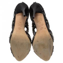 Pre Owned Alexander McQueen Black Leather Studded Cutout Sandals Size 38