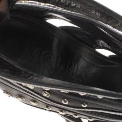 Pre Owned Alexander McQueen Black Leather Studded Cutout Sandals Size 38
