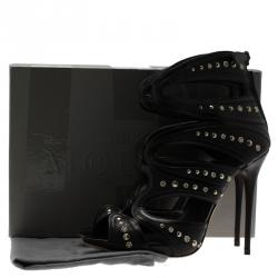 Pre Owned Alexander McQueen Black Leather Studded Cutout Sandals Size 38