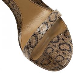 Pre Owned Alexander McQueen Beige Python Studded Ankle Strap Wedge Sandals Size 38