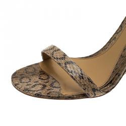 Pre Owned Alexander McQueen Beige Python Studded Ankle Strap Wedge Sandals Size 38