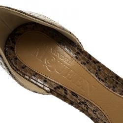 Pre Owned Alexander McQueen Beige Python Studded Ankle Strap Wedge Sandals Size 38