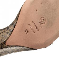 Pre Owned Alexander McQueen Beige Python Studded Ankle Strap Wedge Sandals Size 38