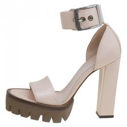Pre Owned Alexander McQueen Blush Pink Leather Ankle Strap Platform Sandals Size 39.5