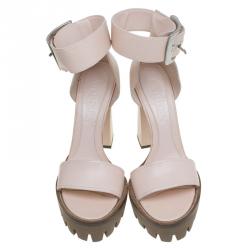 Pre Owned Alexander McQueen Blush Pink Leather Ankle Strap Platform Sandals Size 39.5