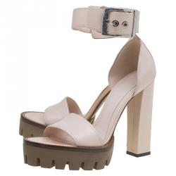 Pre Owned Alexander McQueen Blush Pink Leather Ankle Strap Platform Sandals Size 39.5