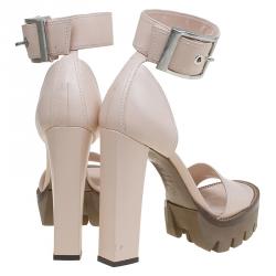Pre Owned Alexander McQueen Blush Pink Leather Ankle Strap Platform Sandals Size 39.5