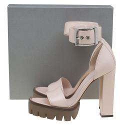Pre Owned Alexander McQueen Blush Pink Leather Ankle Strap Platform Sandals Size 39.5