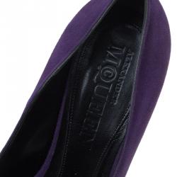Pre Owned Alexander McQueen Purple Suede Skull Embellished Peep Toe Pumps Size 37