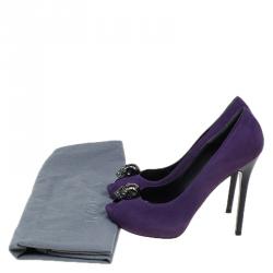 Pre Owned Alexander McQueen Purple Suede Skull Embellished Peep Toe Pumps Size 37