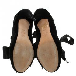 Pre Owned Alexander McQueen Black Velvet Frill Detail Open Toe Ankle Boots Size 38.5