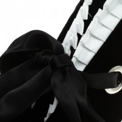 Pre Owned Alexander McQueen Black Velvet Frill Detail Open Toe Ankle Boots Size 38.5